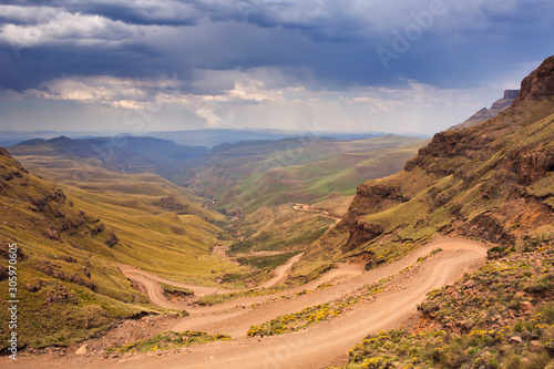 Hairpin turns in the Sani Pass in South Africa