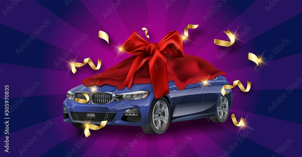 New blue car presentation, automobile lottery prize, expensive gift 3d ...