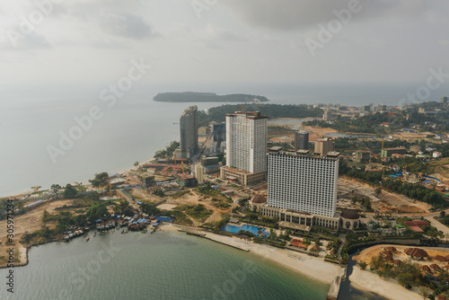 Hotels Construction site in Sihanoukville Drone shot 4K © Vivid Cafe