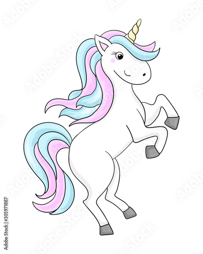 Cute hand drawn cartoon character unicorn. vector illustration. print for kids.