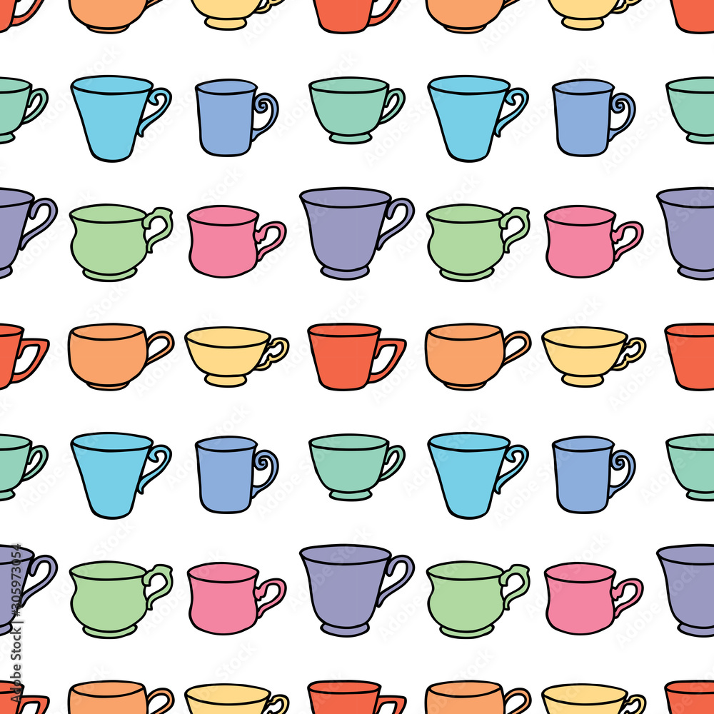Seamless pattern of set various colrful tea cups Seamless pattern of set various colrful tea cups
