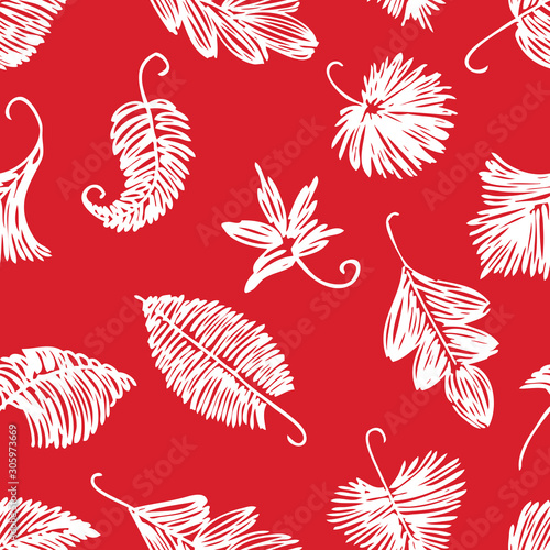 Seamless pattern of various leaves doodles