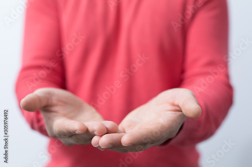 Businessman without head holding something without theme.