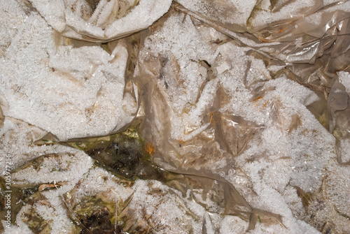 texture of old plastic film covered with frost