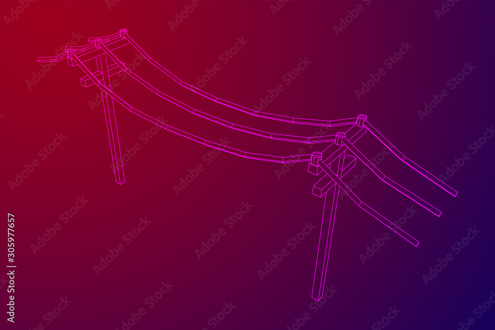 Obraz premium Power transmission high voltage pylon. Wireframe low poly mesh vector illustration