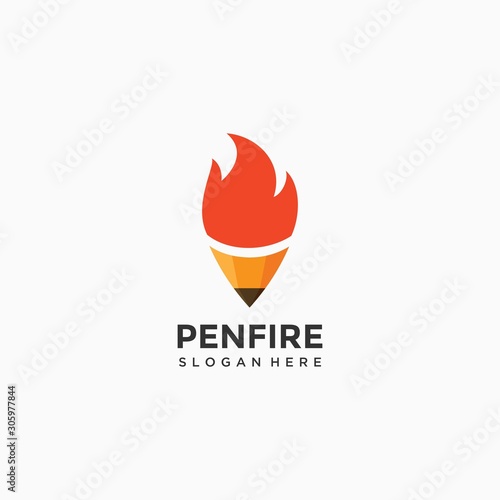 Pencil logo design with fire template