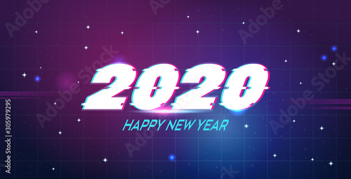 2020 happy new year merry christmas poster holiday celebration concept greeting card flat horizontal vector illustration
