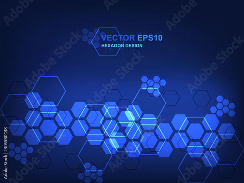 Blockchain technology background. Futuristic modern hi-tech blue background. Technology hexagon concept background for digital technology, science, research and innovation medicine.