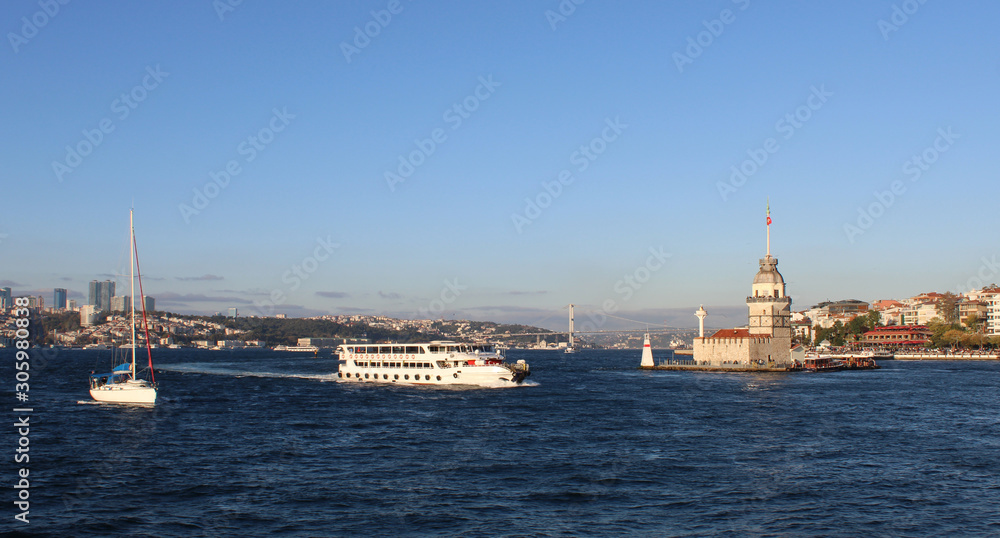 Maiden's towers in Istanbul,city and Bosphorus view