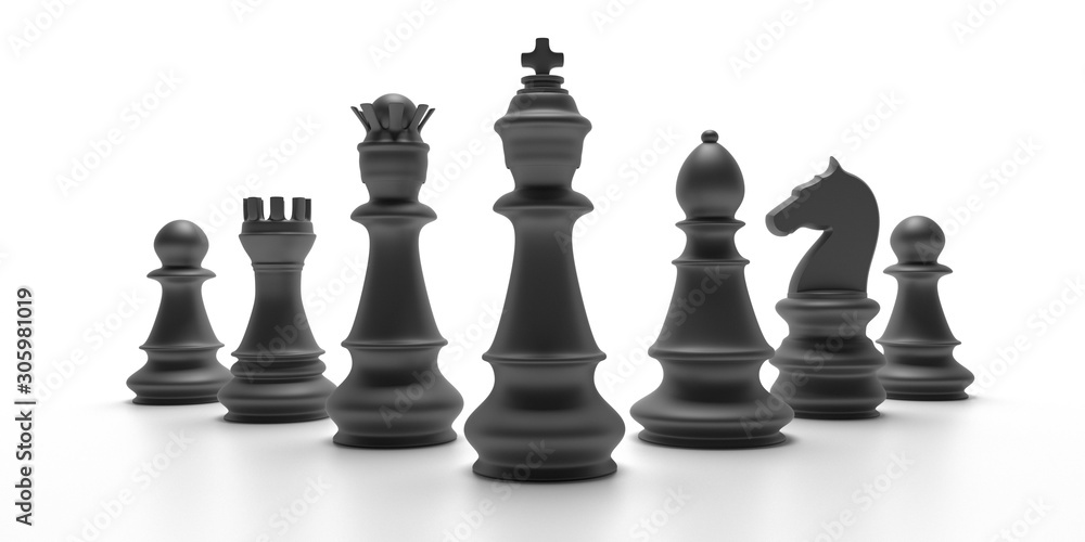 Chess black set isolated on white background. 3d illustration Chess black set isolated on white background. 3d illustration