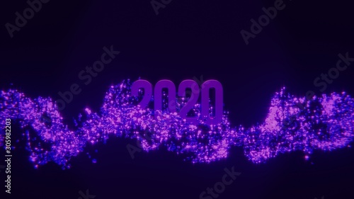 Fototapeta Naklejka Na Ścianę i Meble -  Purple Foil balloons in the form of numbers 2020. New year celebration. Gold and silver Air Balloons. Holiday party decoration.
