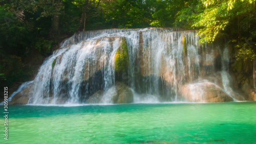 Erawan waterfalls  beautiful evergreen paradise of the Middle travelers. Ideal for relaxing National Park  Kanchanaburi  Thailand