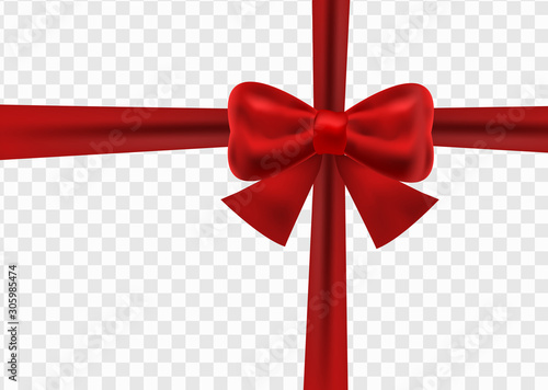 Beautiful red holiday ribbon with bow.