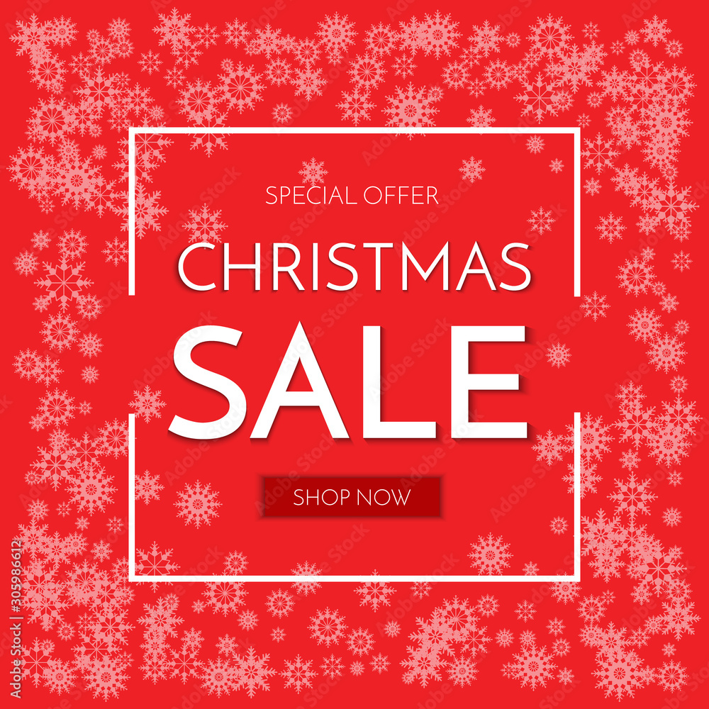 Christmas sale banner. Christmas sale phrase on red background.