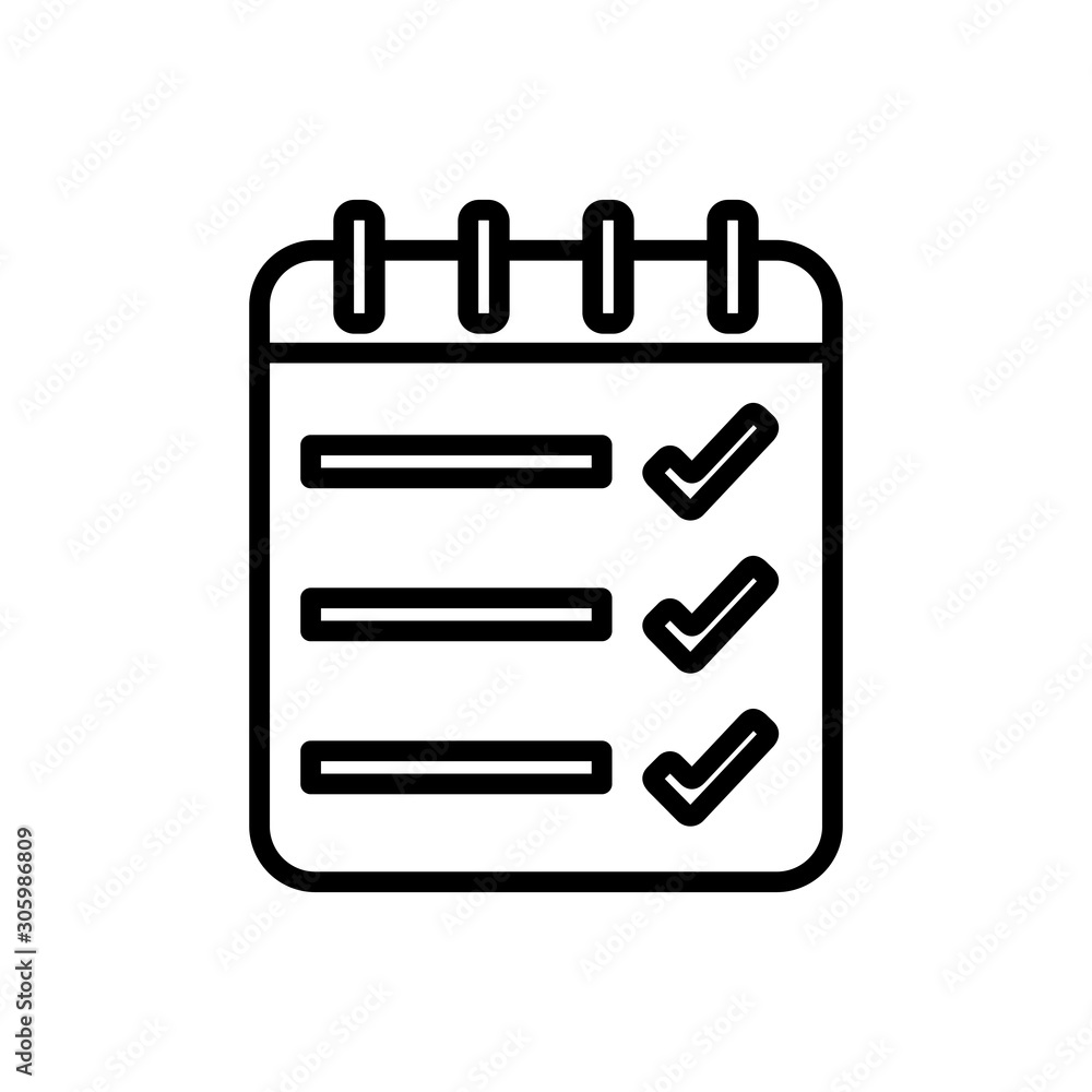 list check mark notepad spiral icon thick line list check mark notepad spiral icon thick line