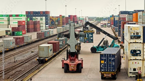 Traffic in Railroad Container Yard Time lapse