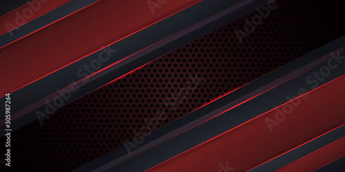 Carbon fiber dark red background with red luminous lines and highlights. Futuristic luxury modern technology background. Vector illustration EPS10.