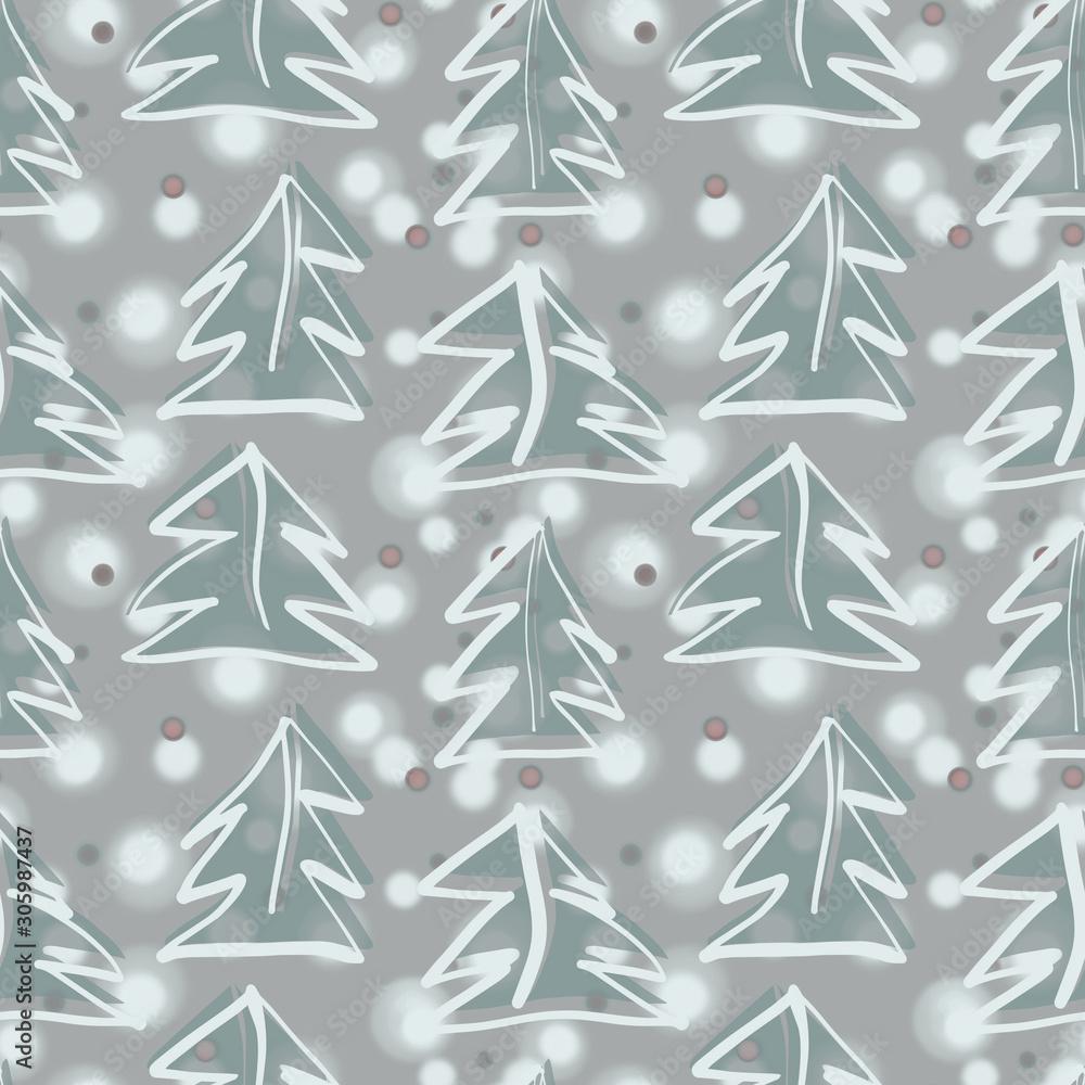 Obraz premium Spruce Trees Seamless Pattern. Hand Drawn Illustration.
