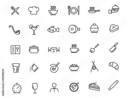 Set of linear restaurant icons. Food icons in simple design. Vector illustration