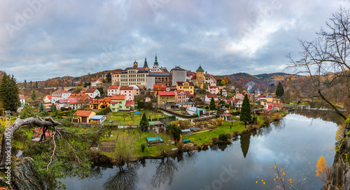 Loket town with castle in Czechia at sunset
