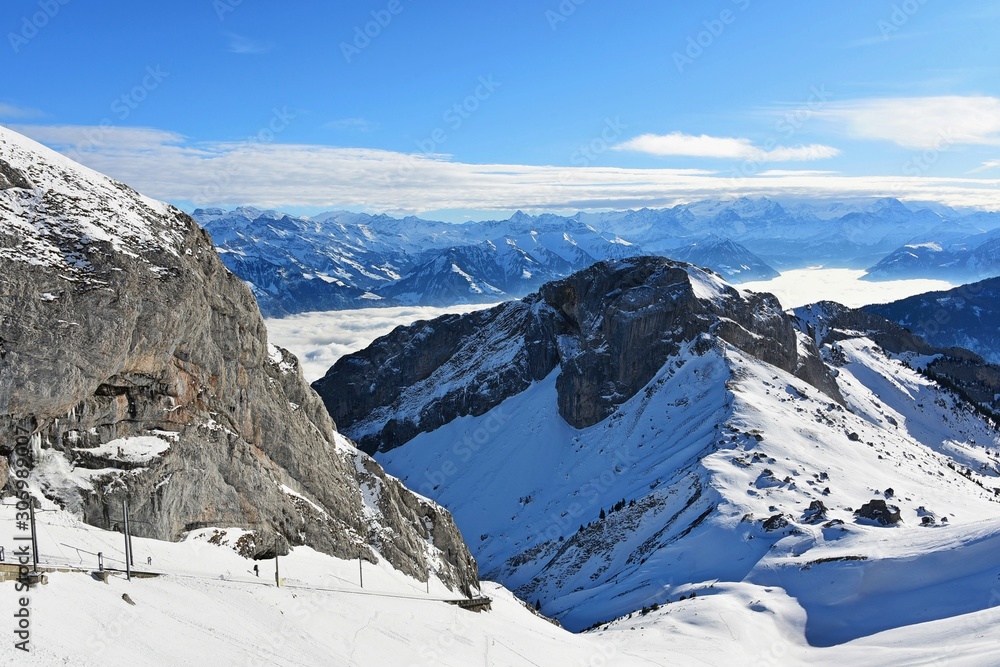 beautiful winter view from Pilatus kulm, Switzerland