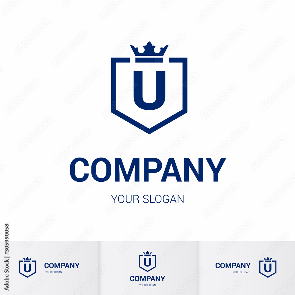 Illustration of Shield Badge-Shape with letter U in the Middle and Luxury Crown. Logo Icon Template for Web and Business Card, Letter Logo Template on White Background Illustration of Shield Badge-Shape with letter U in the Middle and Luxury Crown. Logo Icon Template for Web and Business Card, Letter Logo Template on White Background
