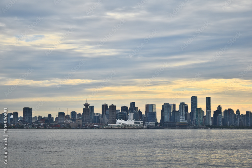 Vancouver skyline on a summer evening sunset. View from North Vancouver.