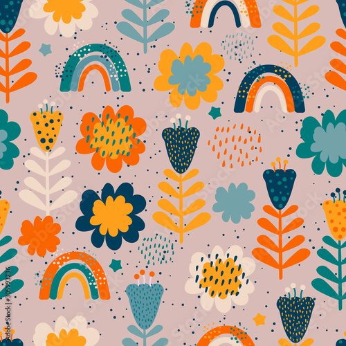 Abstract childish seamless pattern in scandinavian style. Vector background. Childish texture for fabric, textile, apparel, surface decoration and more