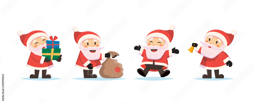 Santa Claus set. Cute Christmas character. Vector illustration in flat style