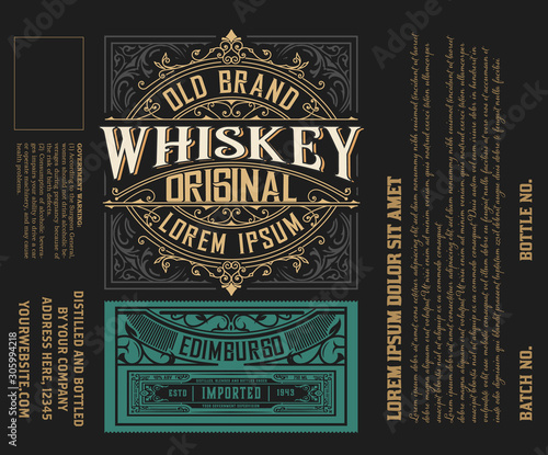 Viintage label design. Ornate logo template for tequila, whiskey, spirituous drinks label. photo