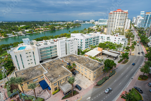 Aerial photo Miami Beach Collins Avenue and Indian Creek photo