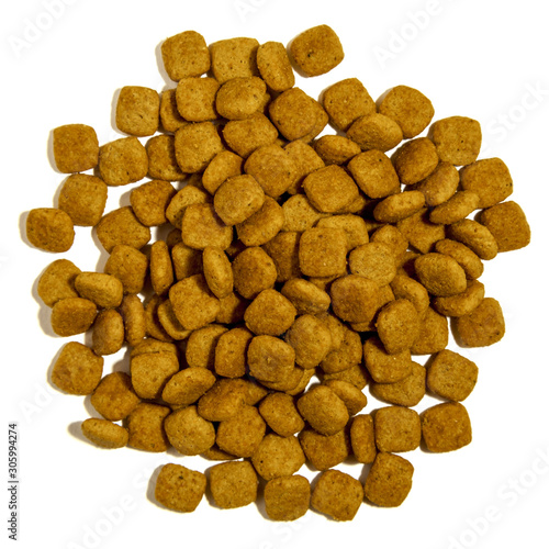 Dry cat food on a white background