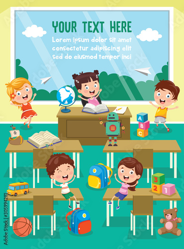 Little Children Studying And Playing At Preschool Classroom