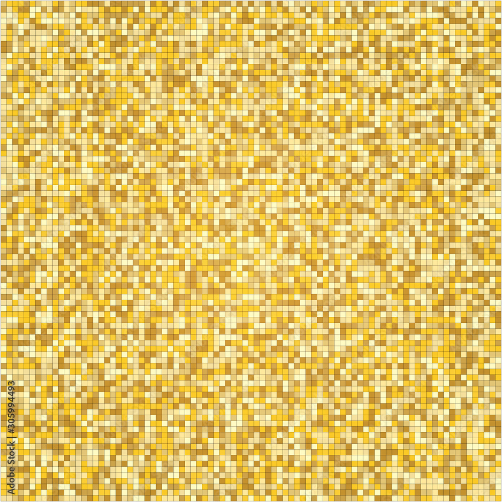 Mosaic texture with golden halftone pattern. Gold squares