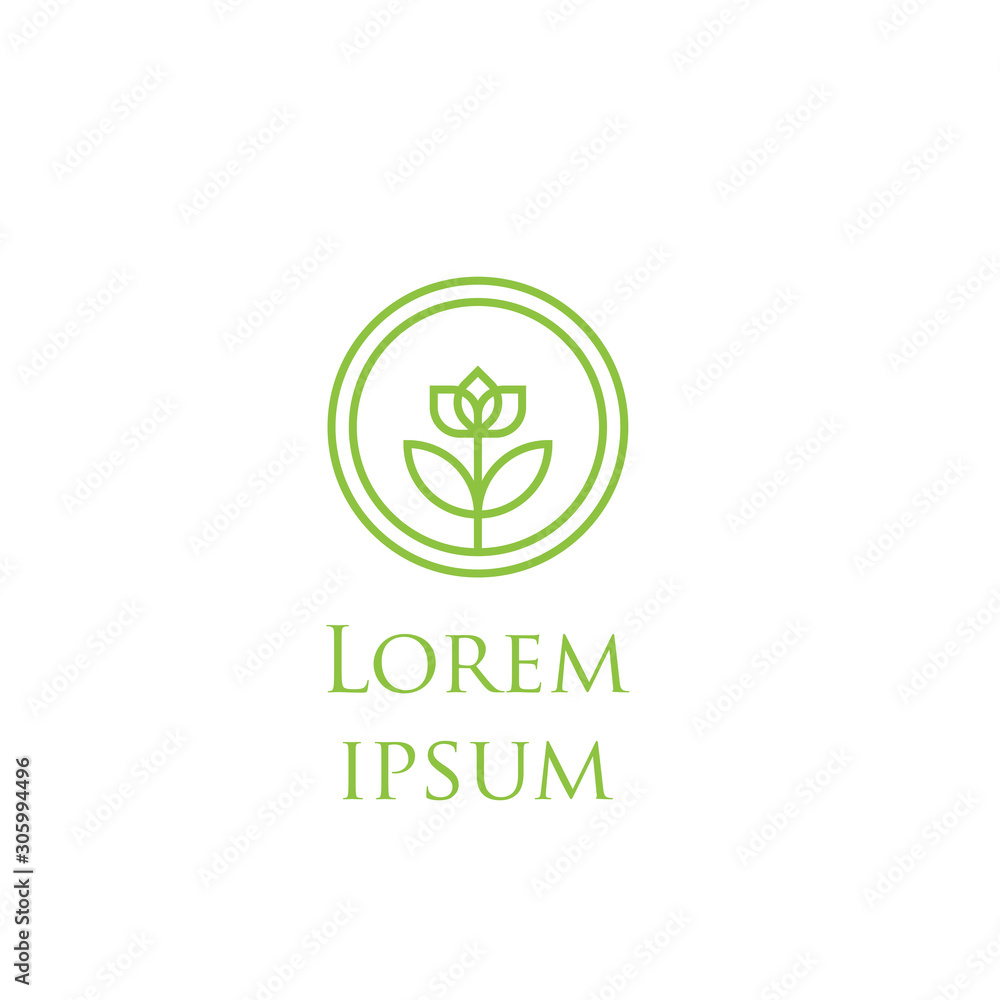 Logo Design with Green Bloom Icon Logo Design with Green Bloom Icon