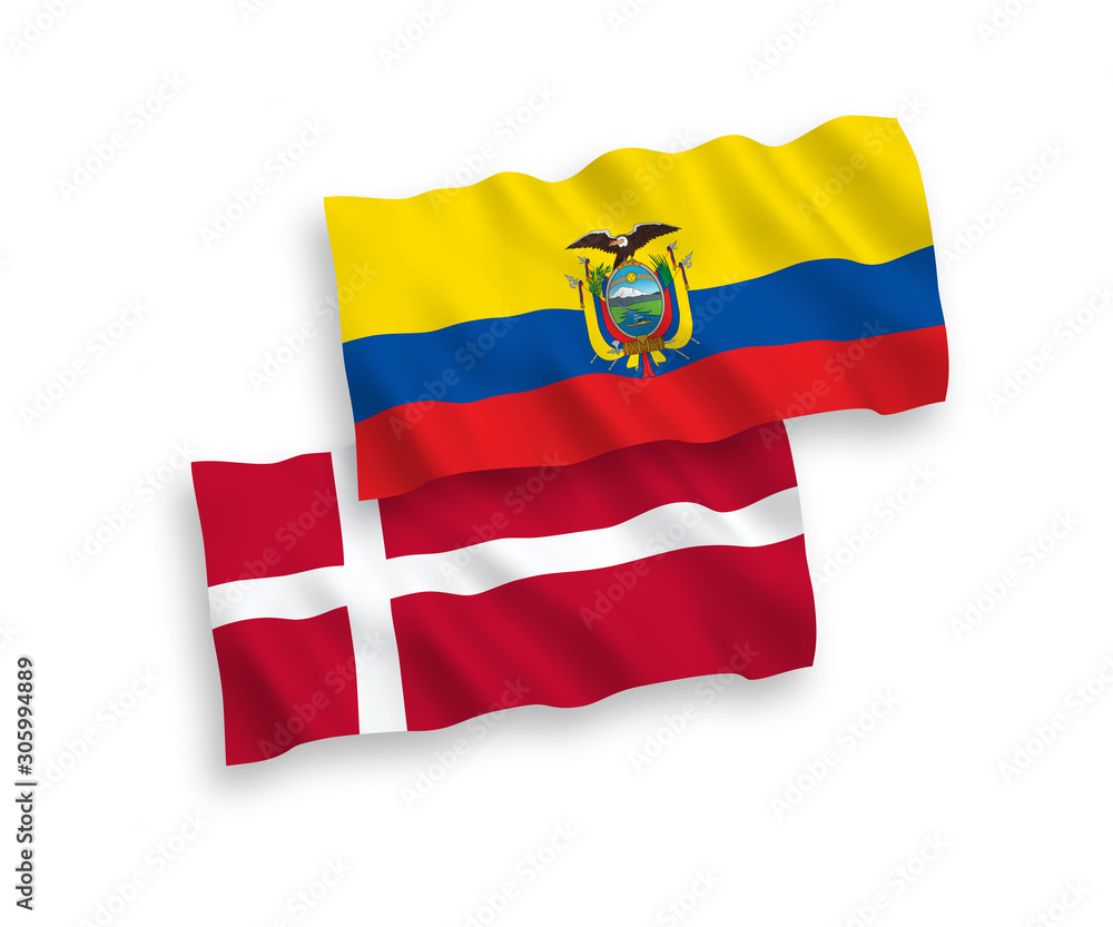 Flags of Denmark and Ecuador on a white background Flags of Denmark and Ecuador on a white background