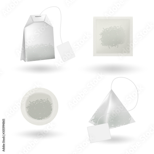 Realistic tea bag isolated. White tea bag mockup