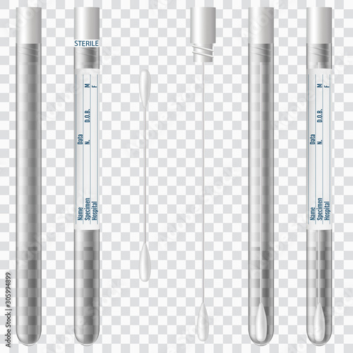 Sterile Transport SWAB. Cotton swabs in plastic tube with cap