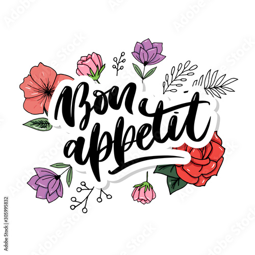 Bon appetit hand drawn lettering. Vector illustration