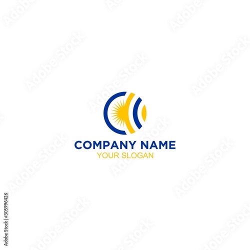 C Sun Wifi Logo Design Vector
