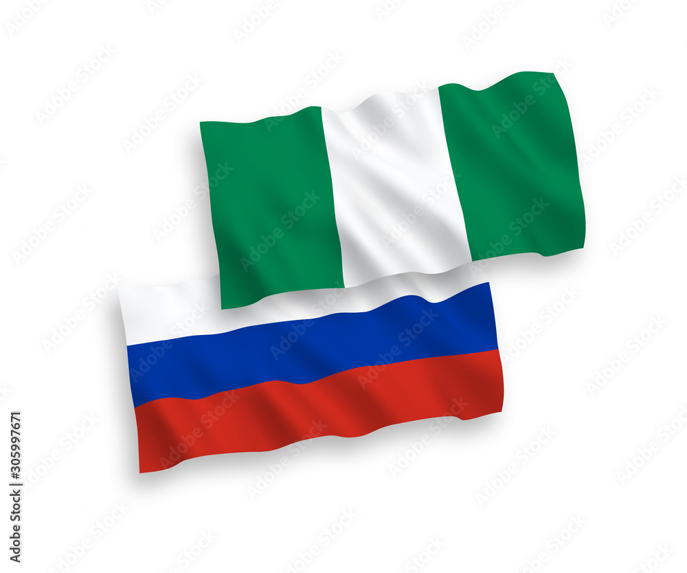 Flags of Nigeria and Russia on a white background