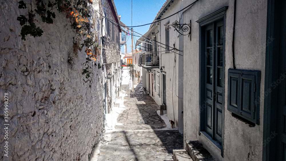 Oldfashioned, narrow street on Hydra, Greek Islands