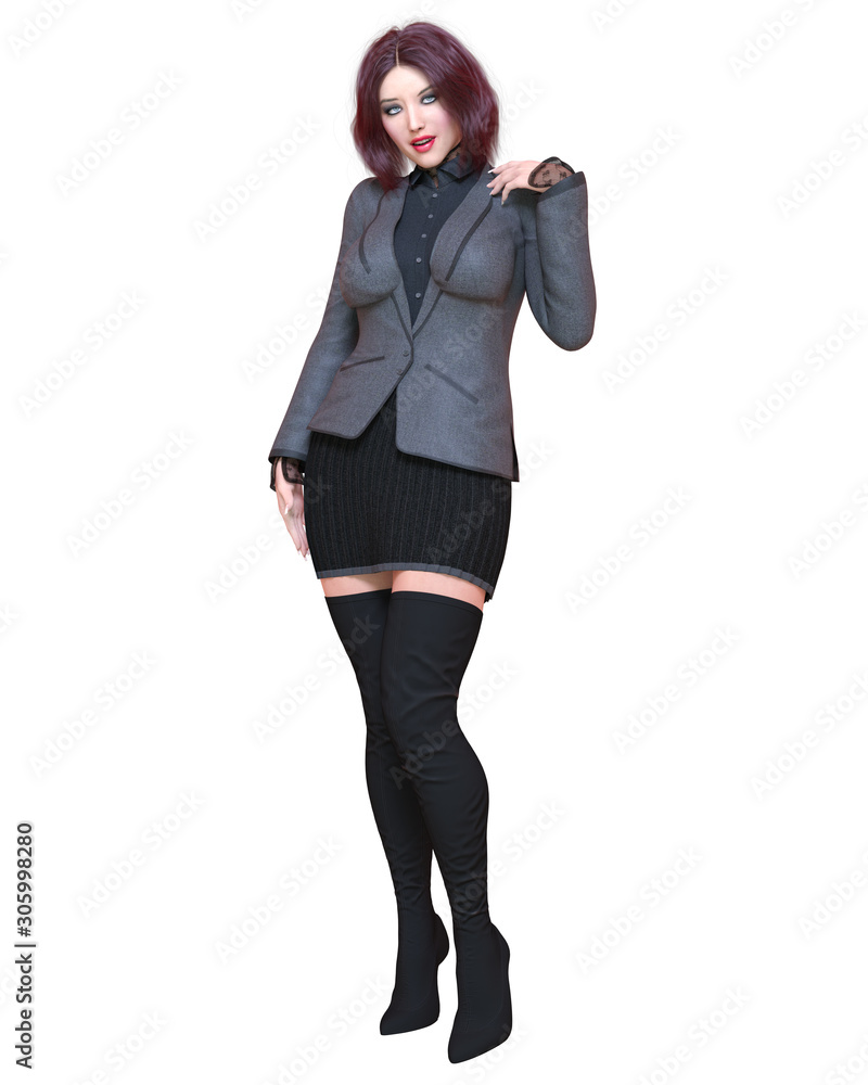 Fototapeta premium Beautiful brunette woman in black blazer and long boots.
