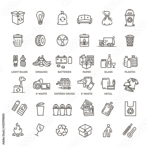 Garbage Vector Line Icons Set