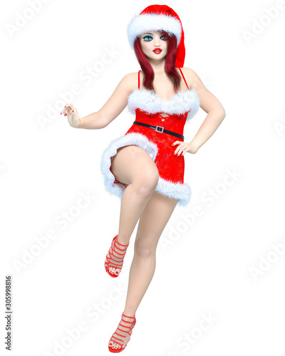 Young beautiful Santa girl with doll face.