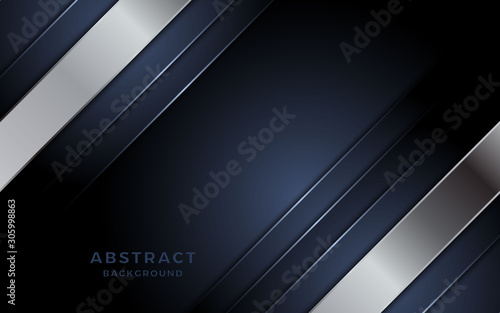 Modern navy blue background with astract shape and silver lines.