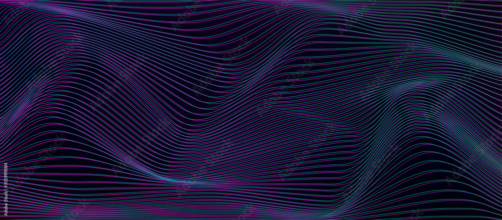 Cyberpunk vector background with horizontal distorted lines. Trendy design template with glitch distortion effect. Optical illusion wave