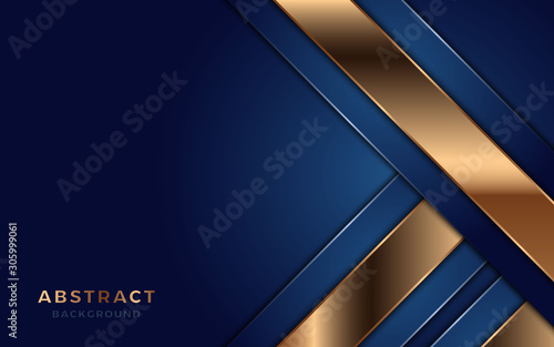 Modern navy blue background with astract shape and golden lines.