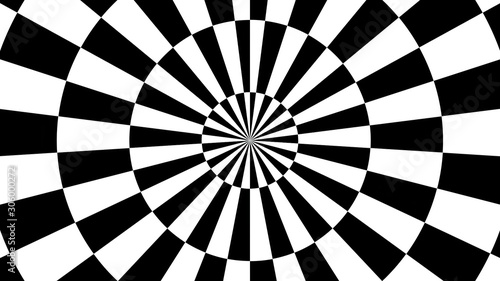 Radial black and white checker board - illustration