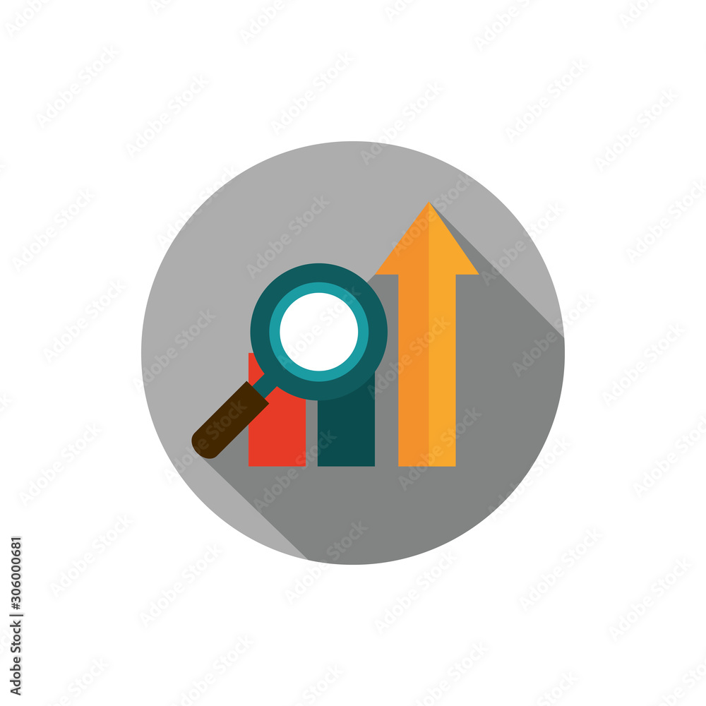 statistics magnifier finance business strategy icon block shadow statistics magnifier finance business strategy icon block shadow